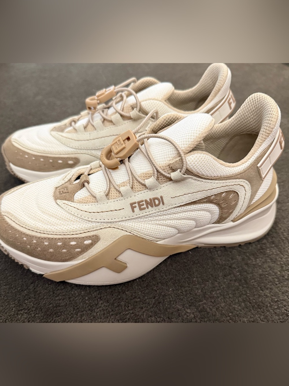 Fendi Women's Cream & White Chunky Mesh Sneaker